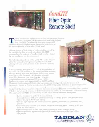 Буклет Tadiran Telecommunications CoraLITE Fiber Optic Remote Shelf, 55-1578, Баград.рф